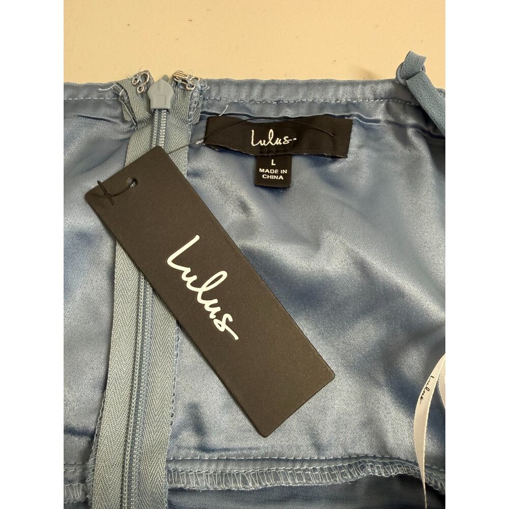 NEW Lulus All About Love Chiffon Maxi Dress Womens Size Large Pleated Slate Blue - Picture 10 of 12
